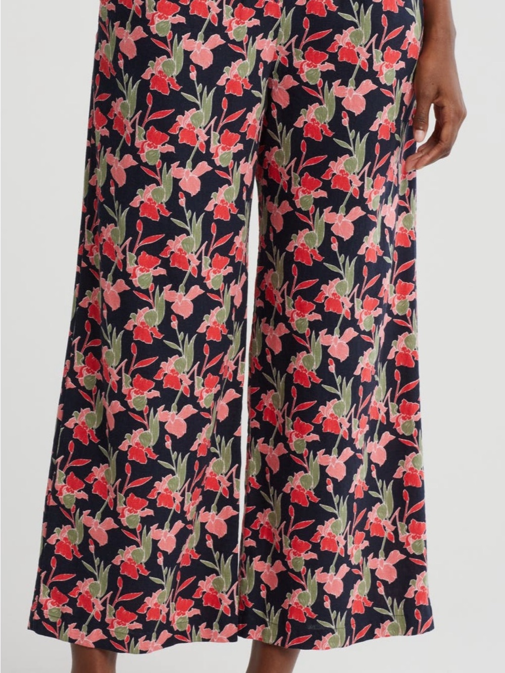 Caslon NWT Pull- On Crop Wide leg Linen Blend Pants Navy Coral Autumn Flr Sz S